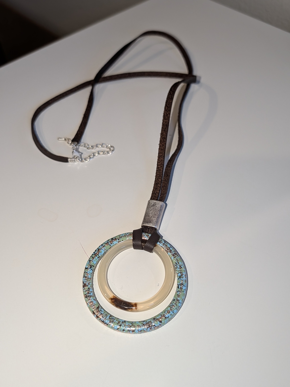 Women's Black Cord Necklace with Turquoise Crystal Pendant